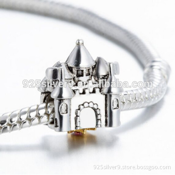 Wholesale Castle Charm 925 Sterling Silver European Charms Beads Fit diy Bracelet Snake Chain Female Jewelry